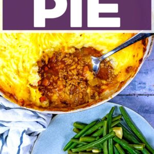 Shepherd's pie with a text title overlay.
