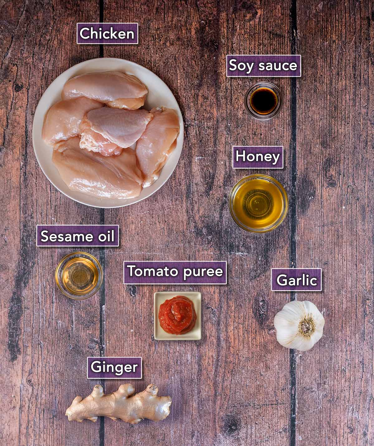 All the ingredients needed to make this recipe, each with a text overlay label.