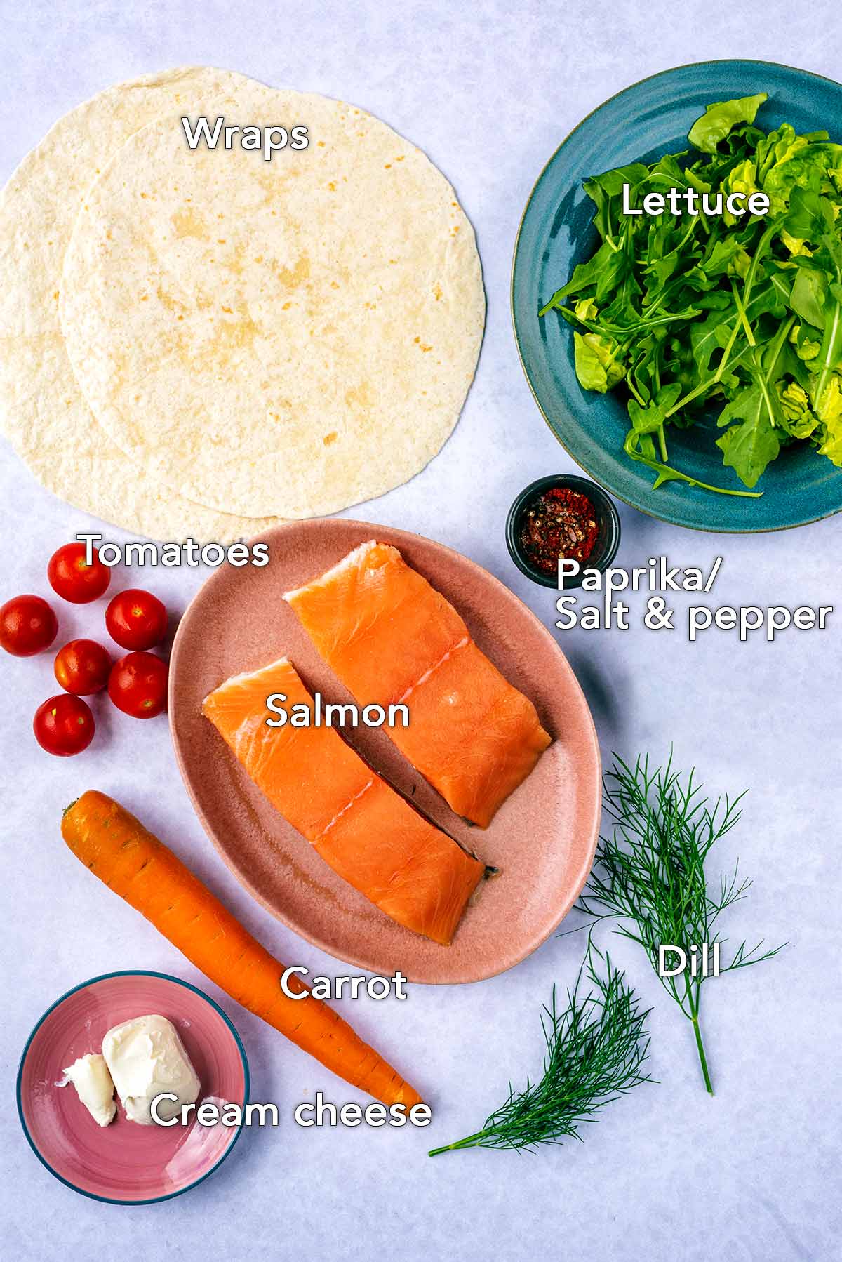 All the ingredients needed for this recipe with text overlay labels.