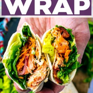 Salmon wrap with a text title overlay.