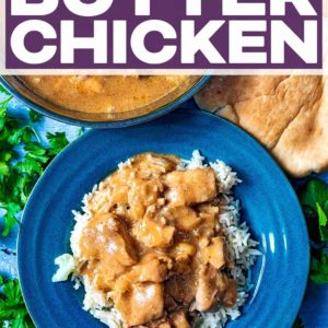 Slow cooker butter chicken with a text title overlay.