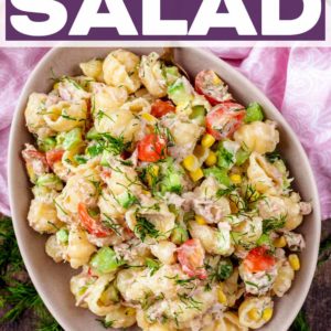 Tuna Pasta Salad with a text title overlay.
