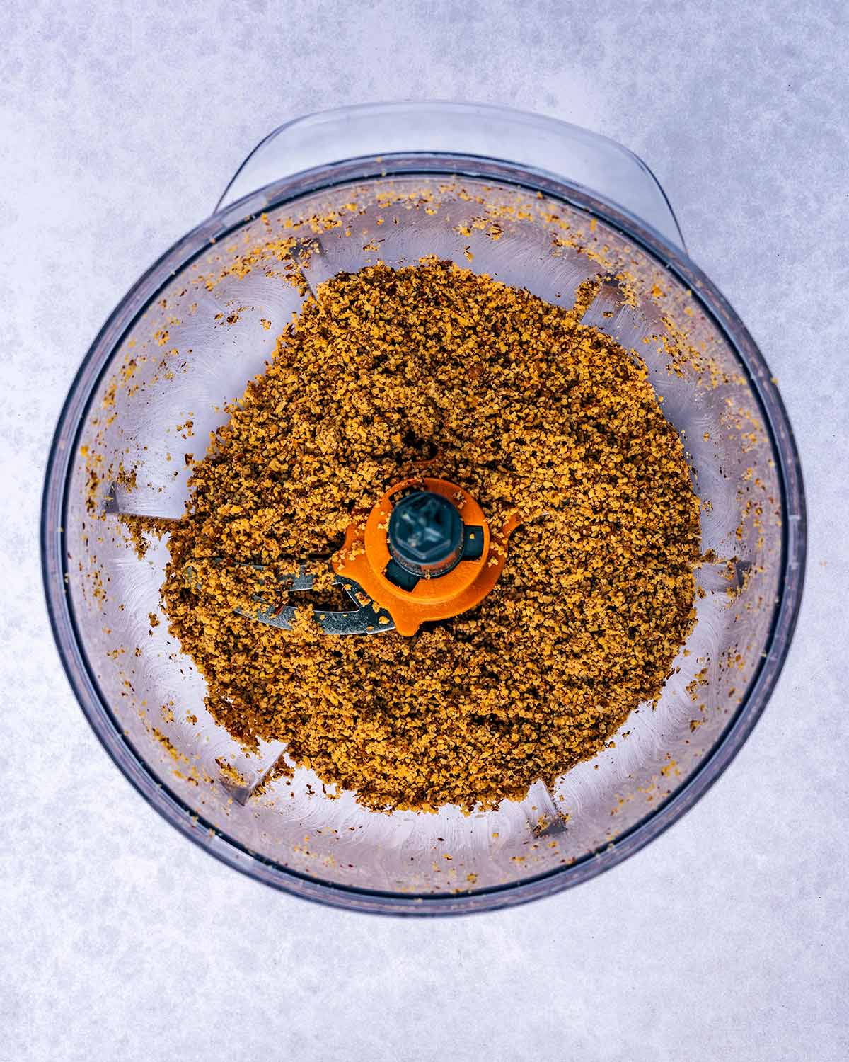 Crumbly almonds blended in the food processor.
