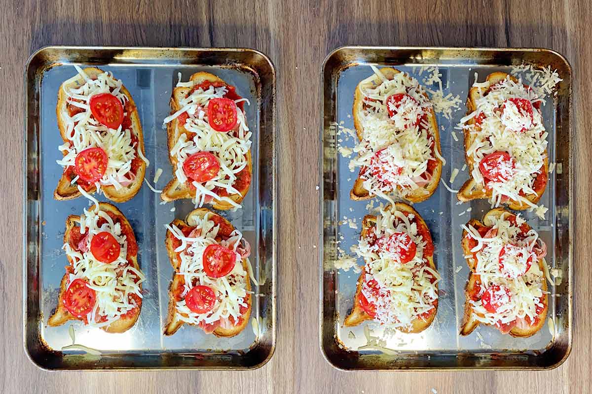 Slices of tomato and more cheese added.