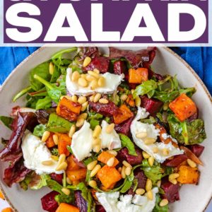 Goat's Cheese and Pumpkin Salad with a text title overlay.