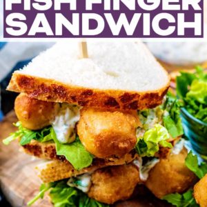 THe best fish finger sandwich with a text title overlay.