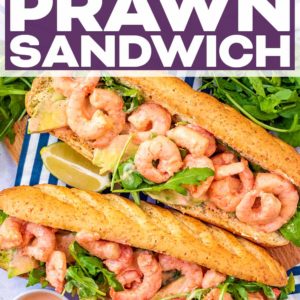 The best prawn sandwich with a text title overlay.