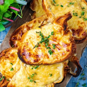 The best Welsh Rarebit with sprigs of thyme on top.