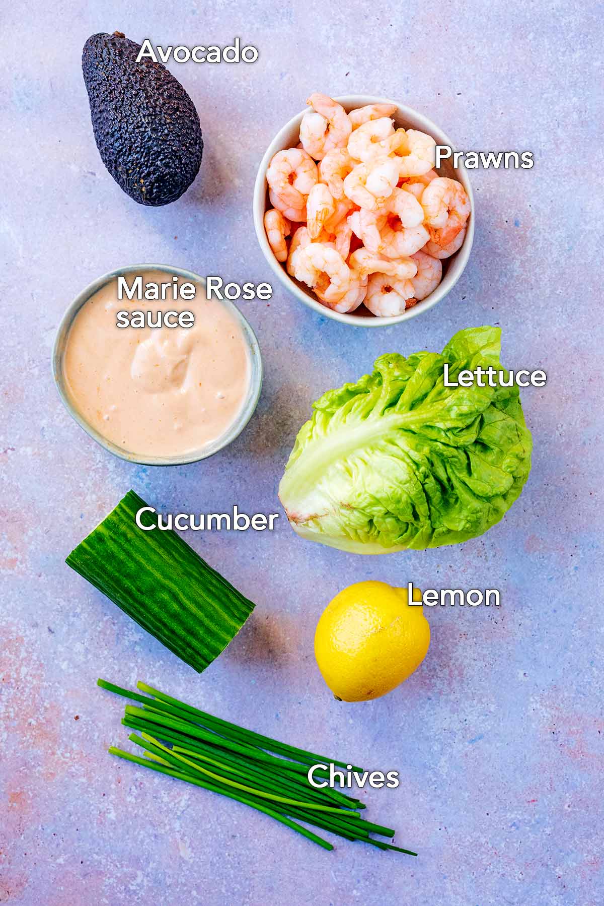 All the ingredients needed for this recipe with text overlay labels.