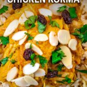 Slow cooker chicken korma with a text overlay title.