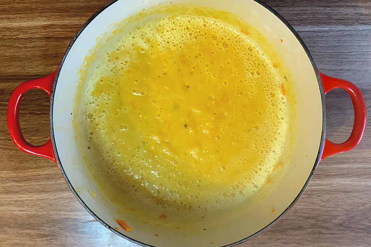 The soup blended in the pan.