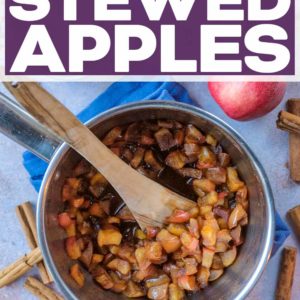 A pan of Cinnamon Stewed Apples with a text title overlay.