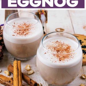 Vegan eggnog with a text title overlay.