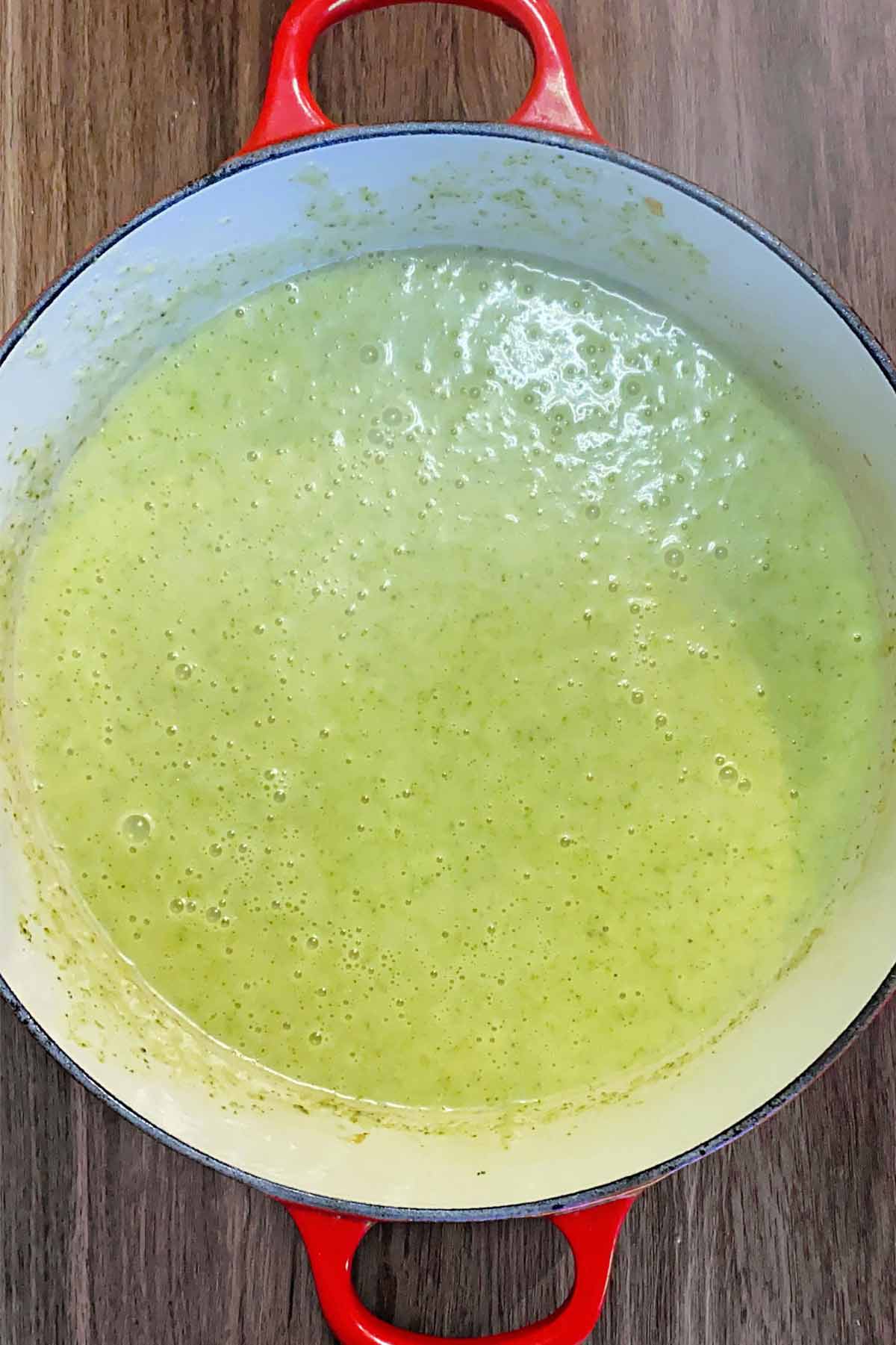 The soup blended in the pan.