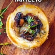Mushroom tartlets with a text overlay title.