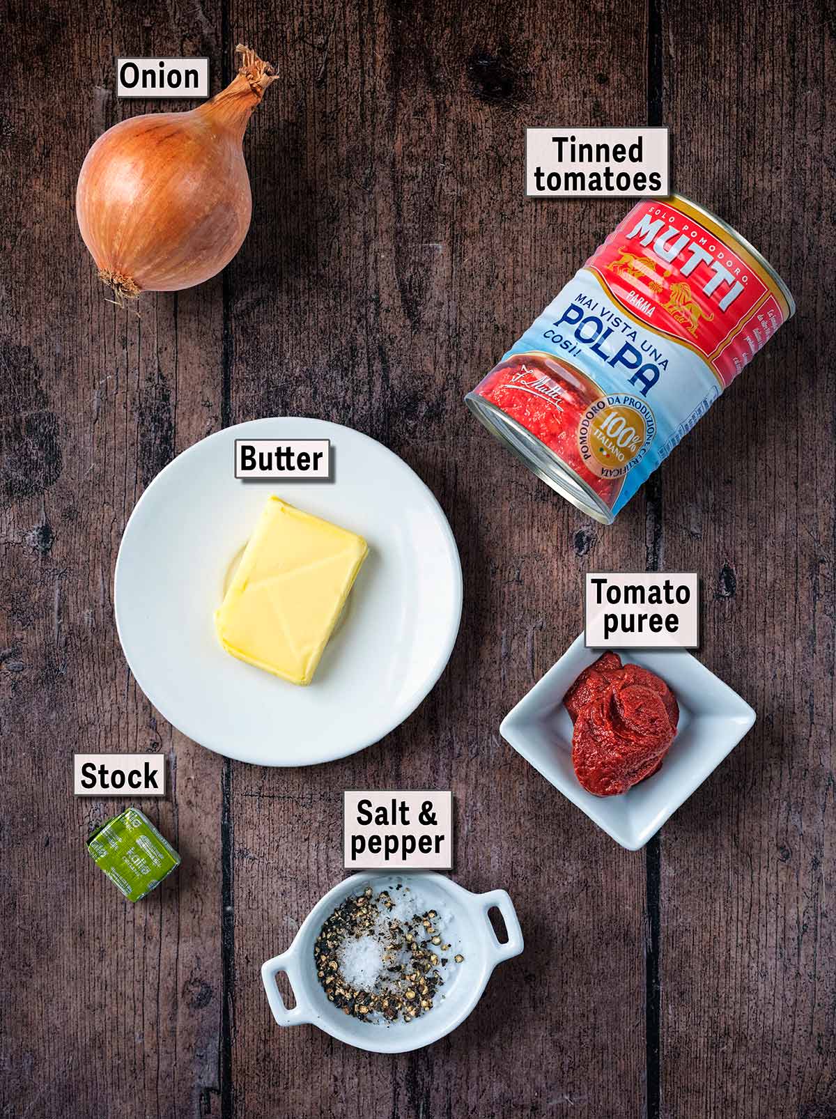 All the ingredients needed for this recipe with text overlay labels.
