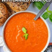 Easy tomato soup with a text title overlay.