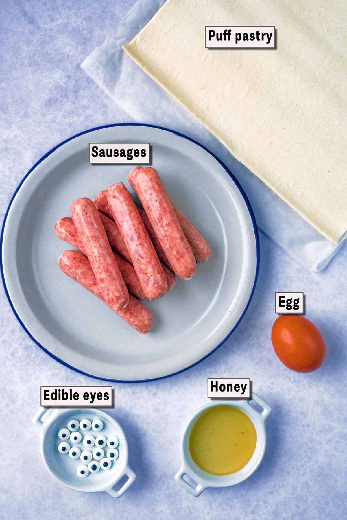 All the ingredients needed for this recipe with text overlay labels.