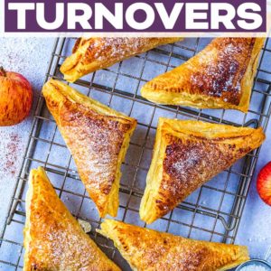 Apple turnovers with a text title overlay.