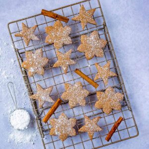 Cinnamon biscuits on a wire cooling rack.