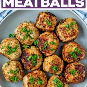 Turkey meatballs with a text title overlay.