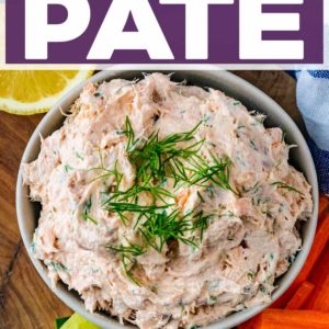 Salmon pate with a text title overlay.