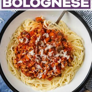 Turkey Bolognese with a text title overlay.