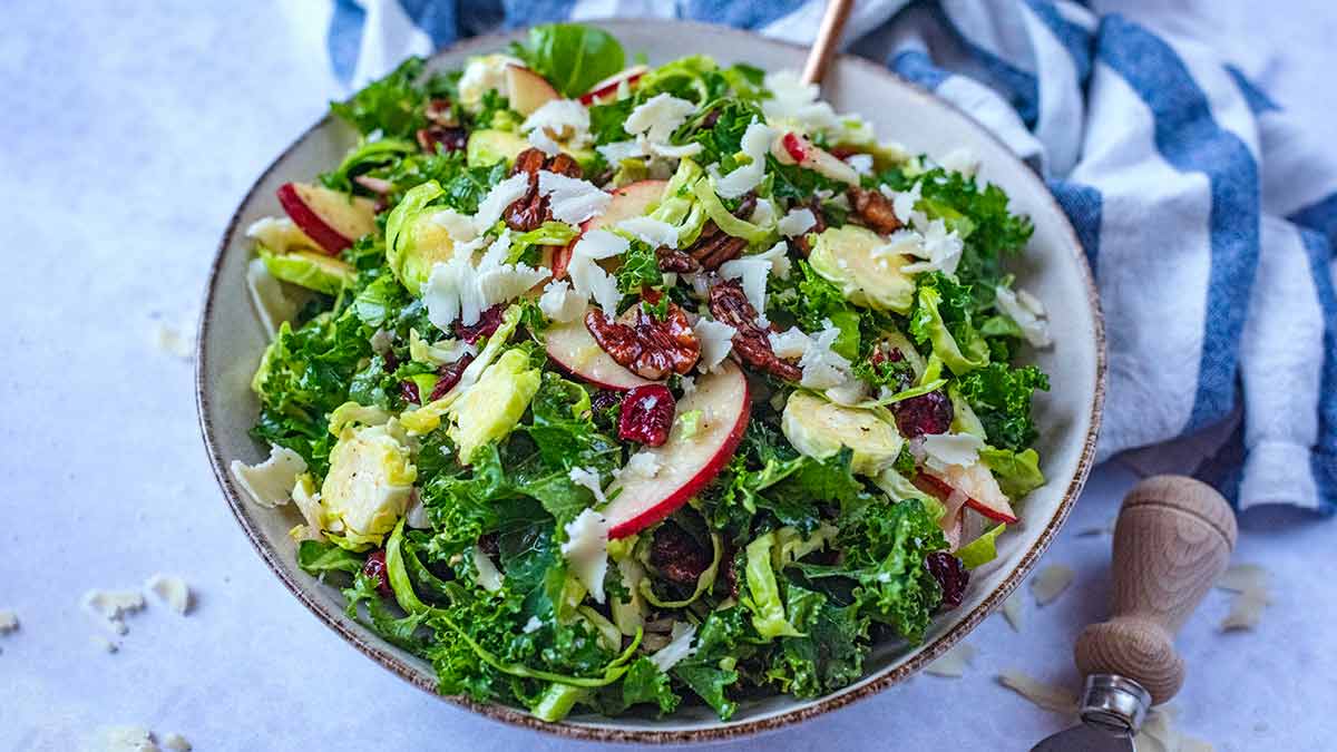 Kale And Brussels Sprout Salad - Hungry Healthy Happy