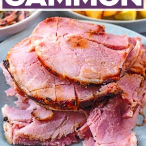 Slow cooker gammon with a text title overlay.