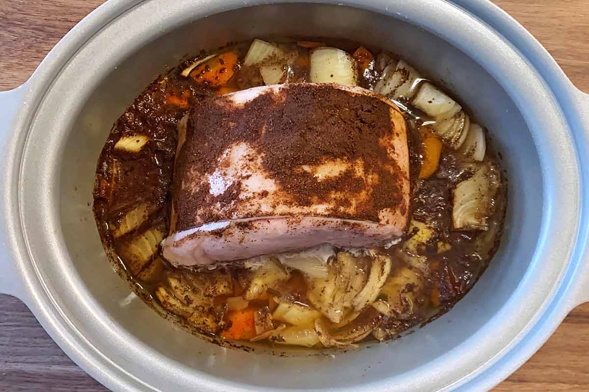 Cooked gammon in the slow cooker.