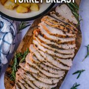 Roast turkey breast with a text title overlay.