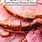 Slow cooker gammon with a text overlay title.