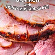 Slow cooker gammon with a text overlay title.