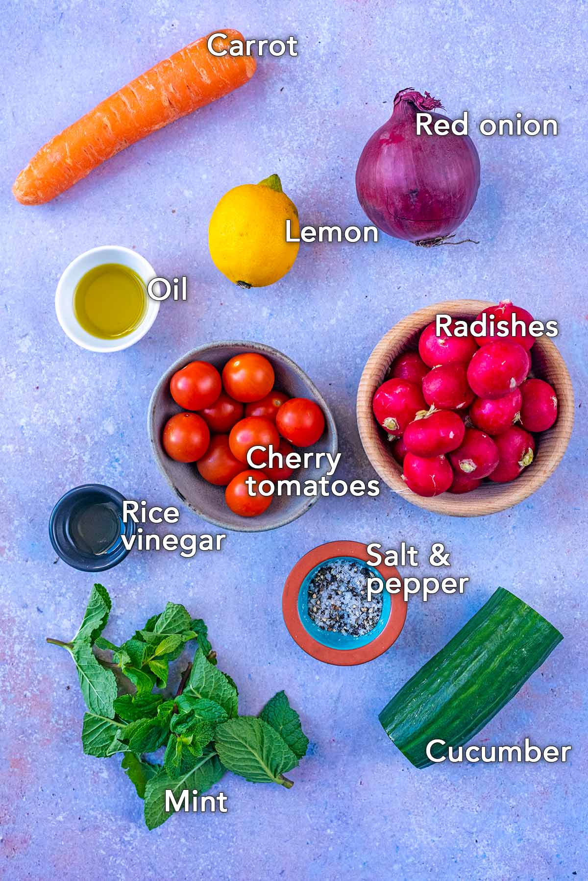 All the ingredients needed for this recipe with text overlay labels.