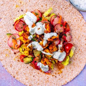 Spiced Paneer Wraps with mint yogurt.