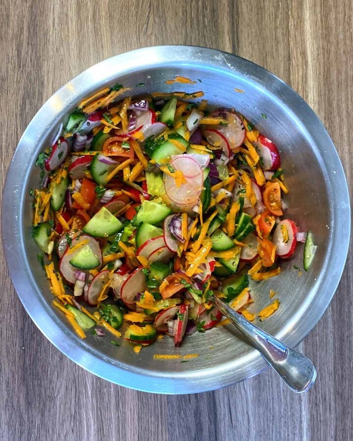 All the ingredients mixed together in the bowl.