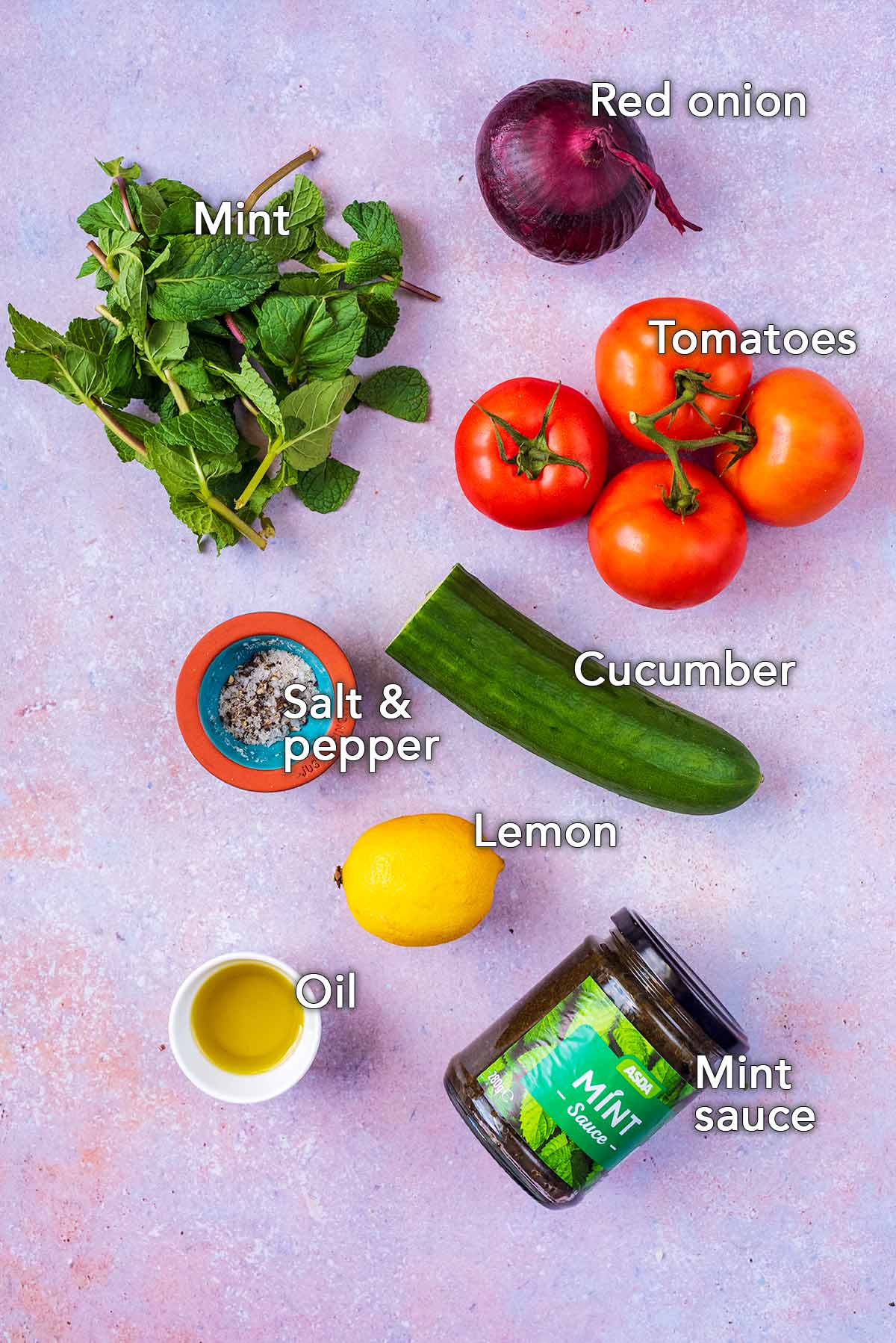 All the ingredients needed for this recipe with text overlay labels.