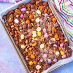 Easter Rocky Road in a metal tray.