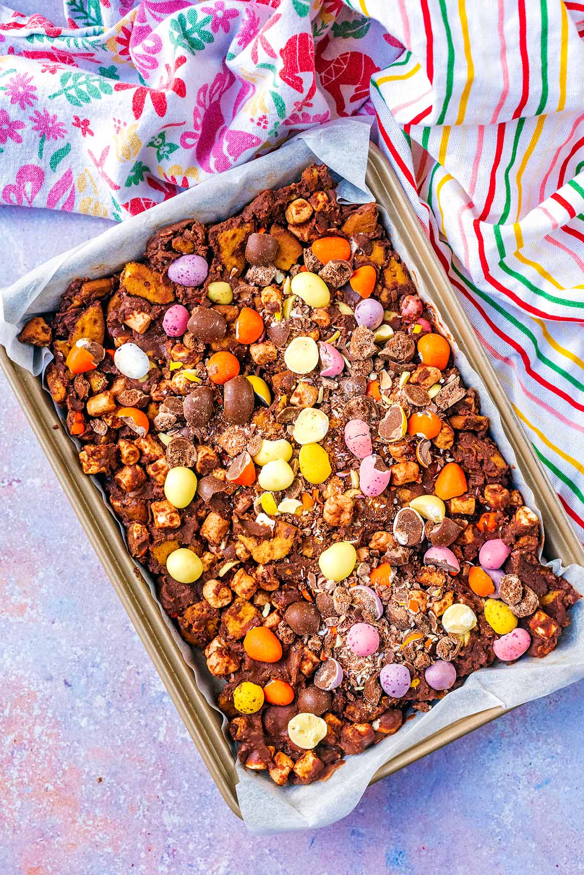 A baking tray containing rocky road.