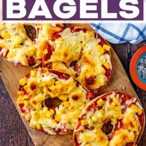 Pizza Bagels with a text title overlay.