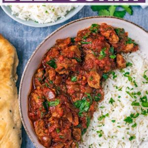 Slow cooker beef curry with a text title overlay.
