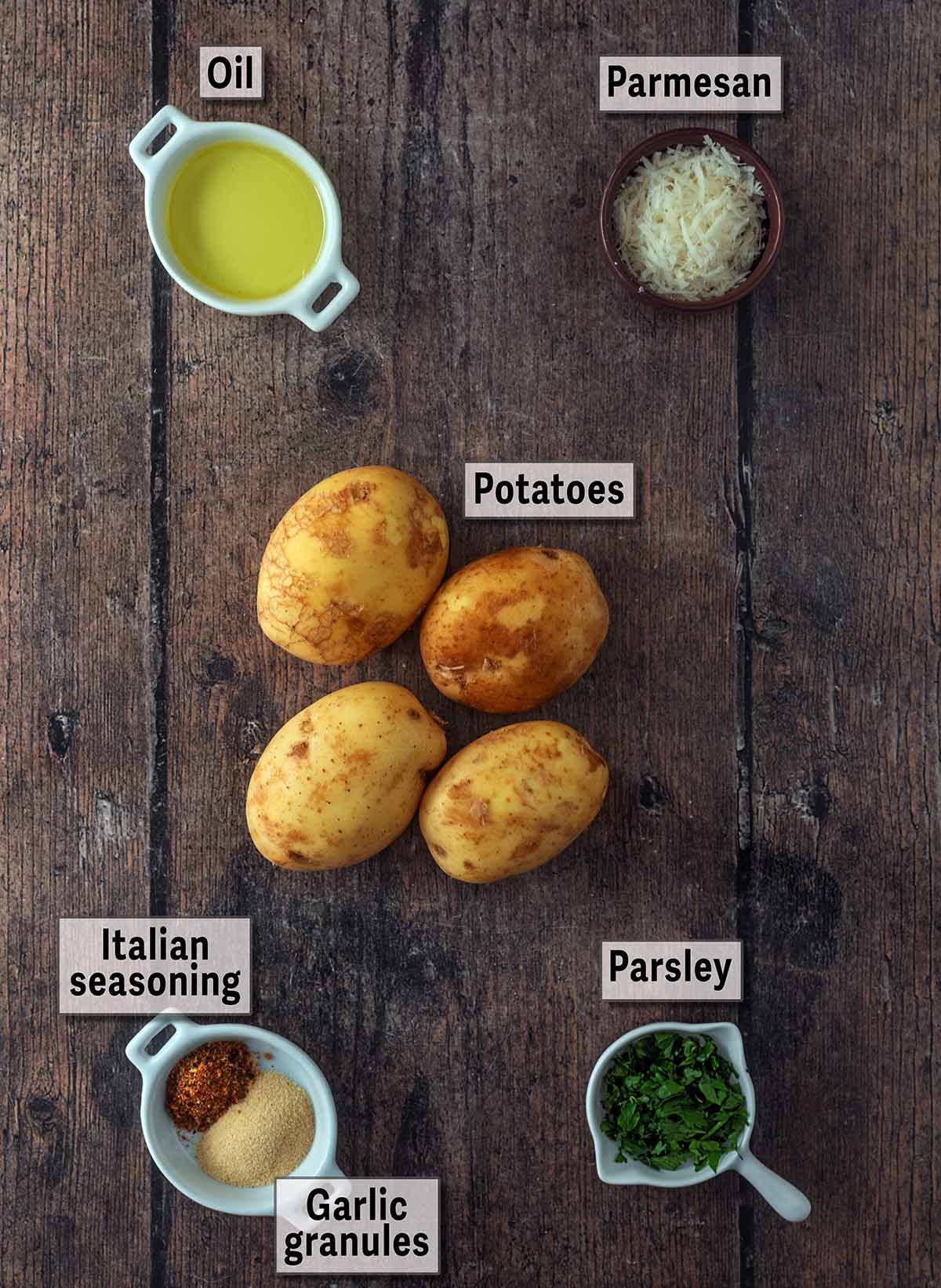 All the ingredients needed for this recipe each with a text overlay label.