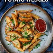 Garlic Potato Wedges with a text title overlay.