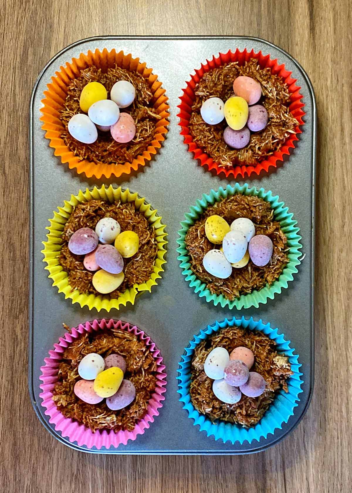 Mini eggs added to the nests.