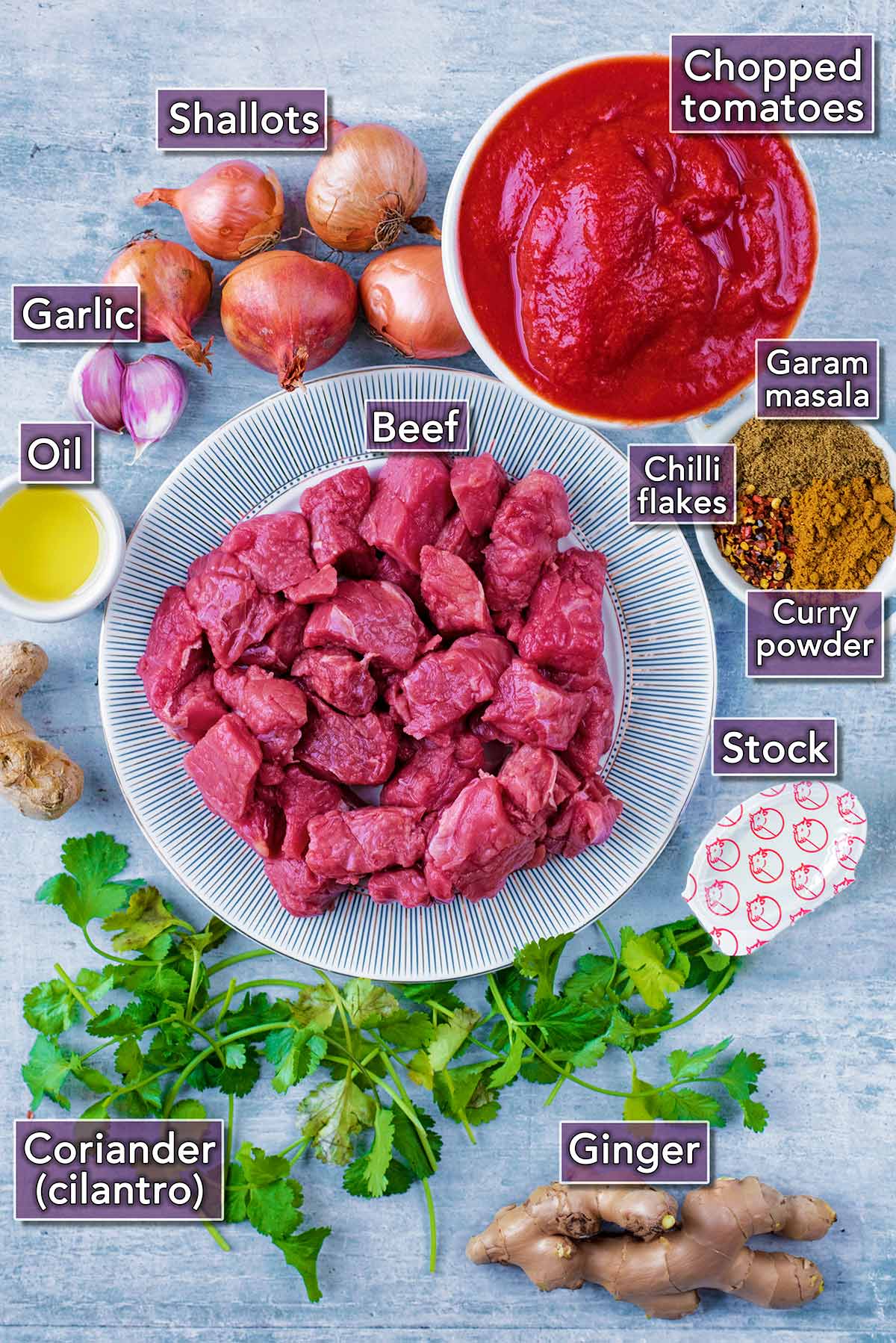 All the ingredients needed for this recipe with text overlay labels.