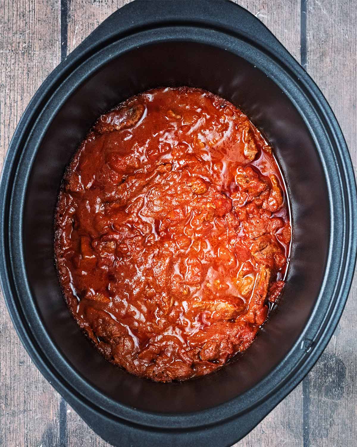 Cooked curry in the slow cooker.