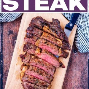 Air Fryer Steak with a text title overlay.