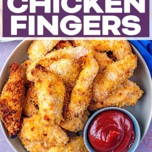 Chicken fingers with a text title overlay.