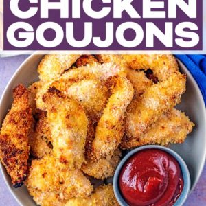 Chicken goujons with a text title overlay.