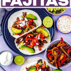 Vegetable Fajitas with a text title overlay.